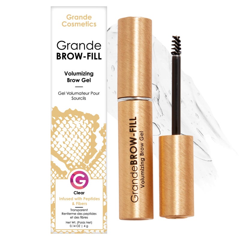 Grande Cosmetics GrandeBROW-FILL Volumizing Brow Gel with Fibers & Peptides, for Natural & Fuller-Looking Eyebrows - Clear (0.14 fl oz) - Image 1